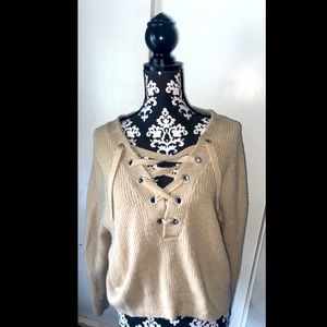 Lace-up cream sweater